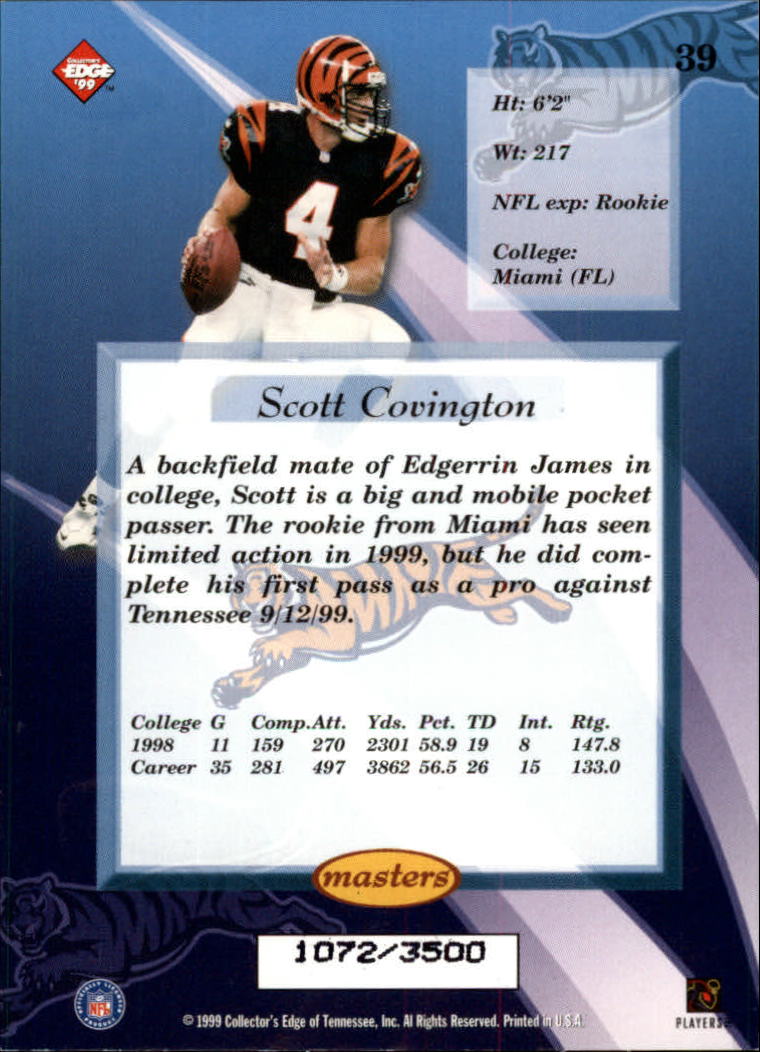 1999 Collector's Edge Masters HoloSilver #39 Scott Covington back image