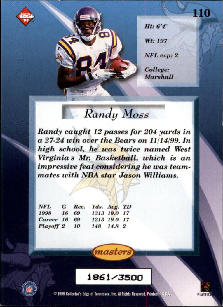 1999 Collector's Edge Masters HoloSilver #110 Randy Moss back image
