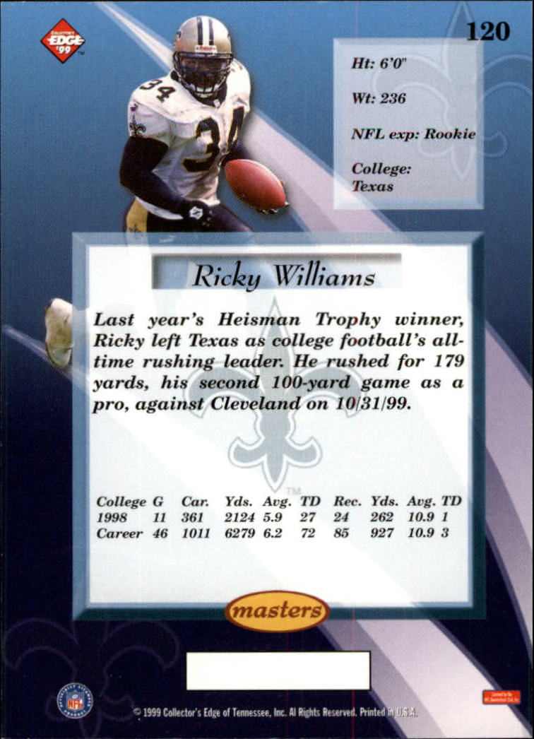 1999 Collector's Edge Masters HoloSilver #120 Ricky Williams back image