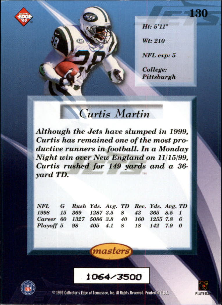 1999 Collector's Edge Masters HoloSilver #130 Curtis Martin back image