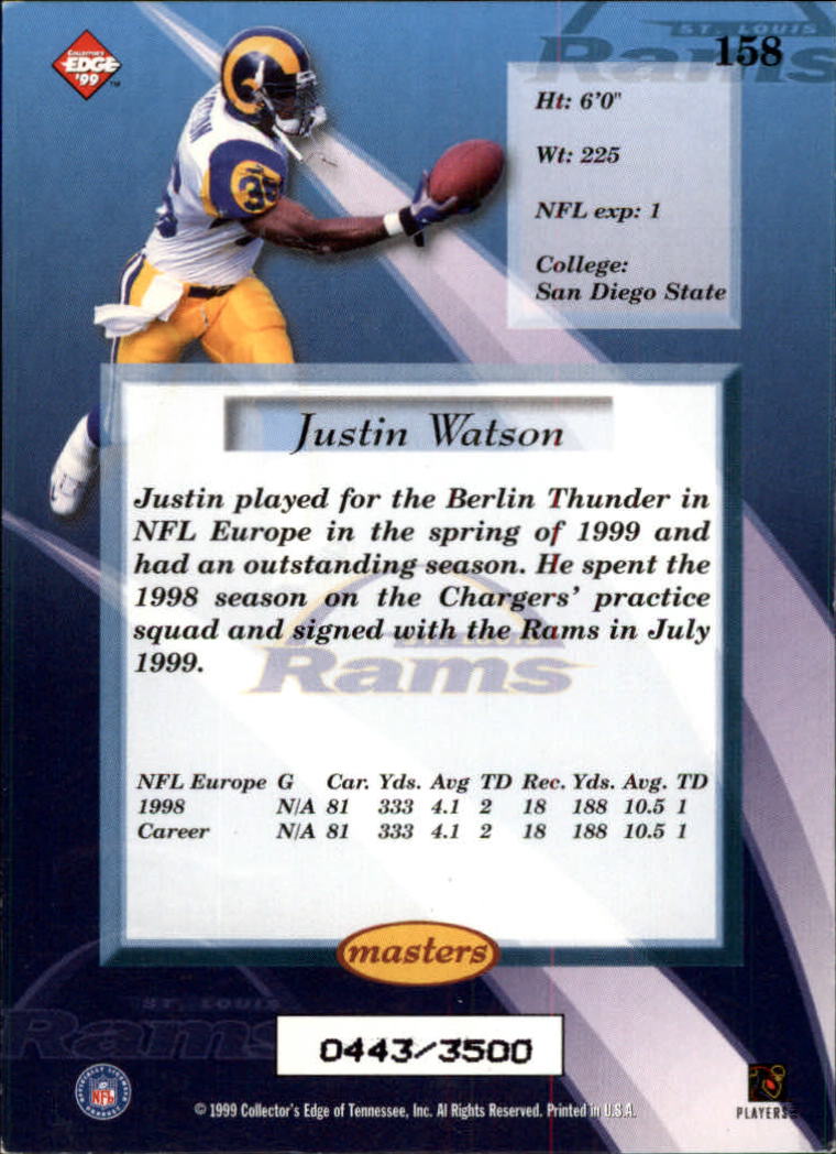 1999 Collector's Edge Masters HoloSilver #158 Justin Watson back image