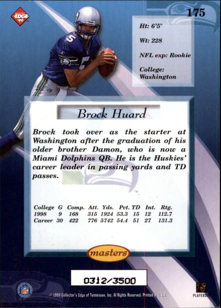 1999 Collector's Edge Masters HoloSilver #175 Brock Huard back image