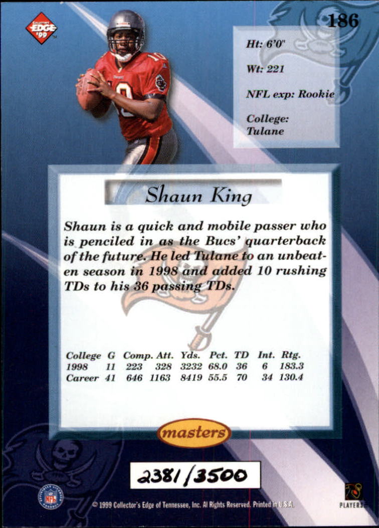 1999 Collector's Edge Masters HoloSilver #186 Shaun King back image