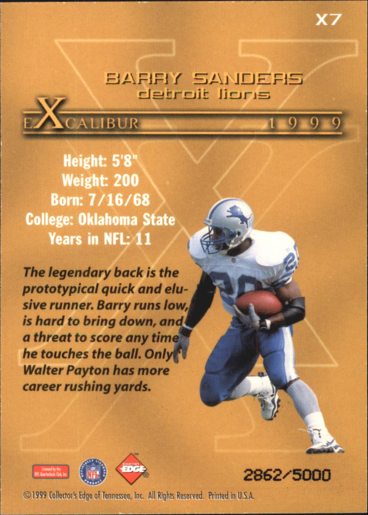 1999 Collector's Edge Masters Excalibur #X7 Barry Sanders back image