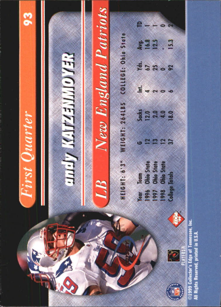 1999 Collector's Edge Odyssey #93 Andy Katzenmoyer RC back image