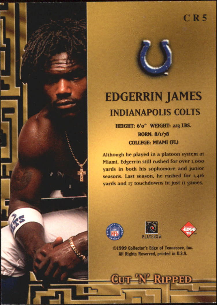 1999 Collector's Edge Odyssey Cut 'n' Ripped #CR5 Edgerrin James back image