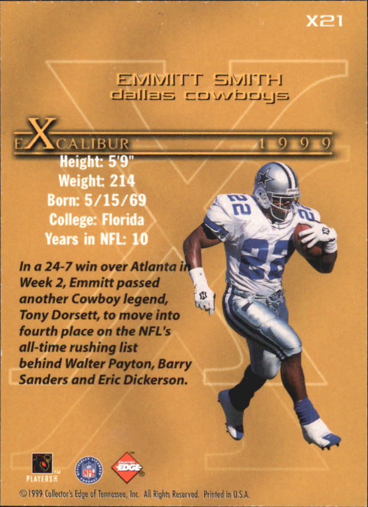 1999 Collector's Edge Odyssey Excalibur #X21 Emmitt Smith back image