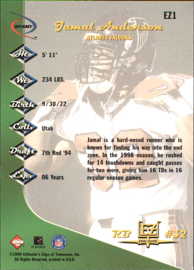 1999 Collector's Edge Odyssey End Zone #EZ1 Jamal Anderson back image