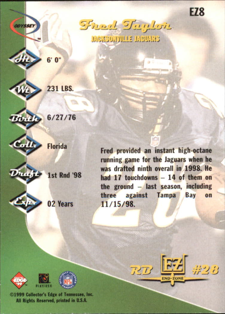 1999 Collector's Edge Odyssey End Zone #EZ8 Fred Taylor back image