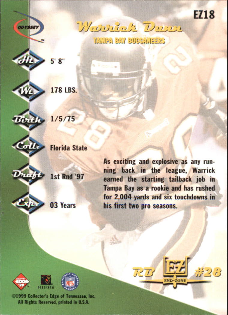 1999 Collector's Edge Odyssey End Zone #EZ18 Warrick Dunn back image