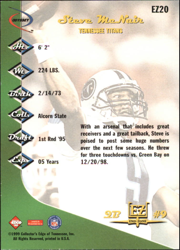 1999 Collector's Edge Odyssey End Zone #EZ20 Steve McNair back image