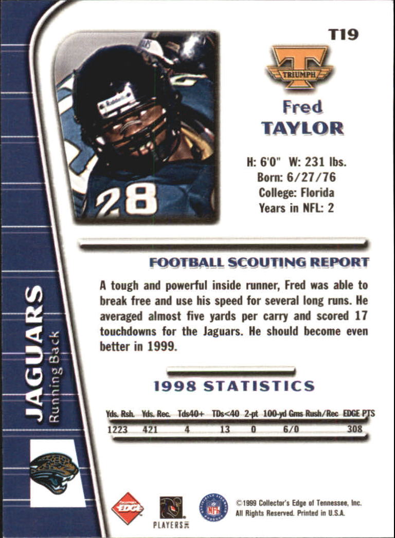1999 Collector's Edge Triumph #19 Fred Taylor back image