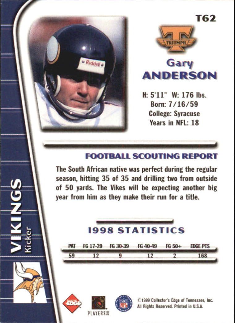 1999 Collector's Edge Triumph #62 Gary Anderson back image