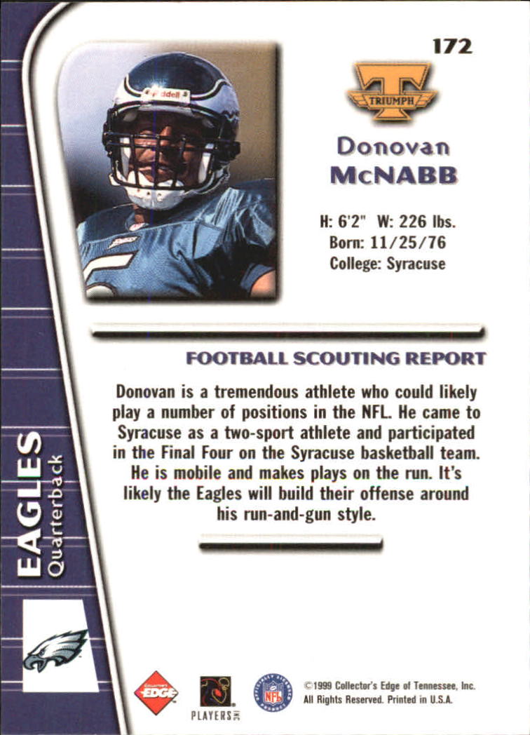 1999 Collector's Edge Triumph #172 Donovan McNabb RC back image