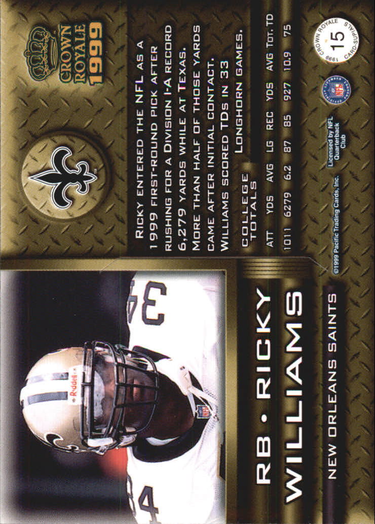 1999 Crown Royale Card Supials #15 Ricky Williams back image
