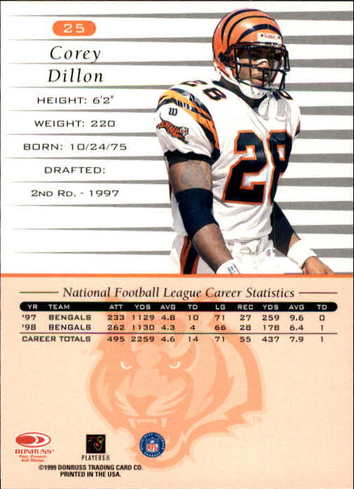1999 Donruss #25 Corey Dillon back image