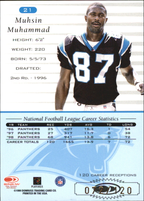 1999 Donruss Stat Line Career #21 Muhsin Muhammad/120 back image
