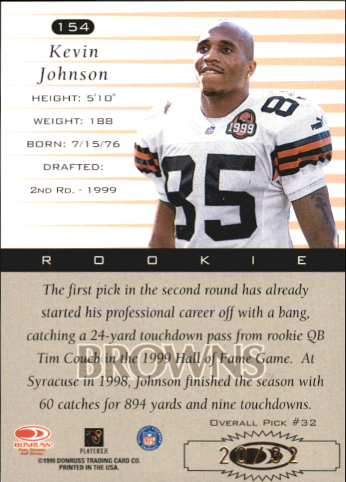 1999 Donruss Stat Line Season #154 Kevin Johnson/32 back image