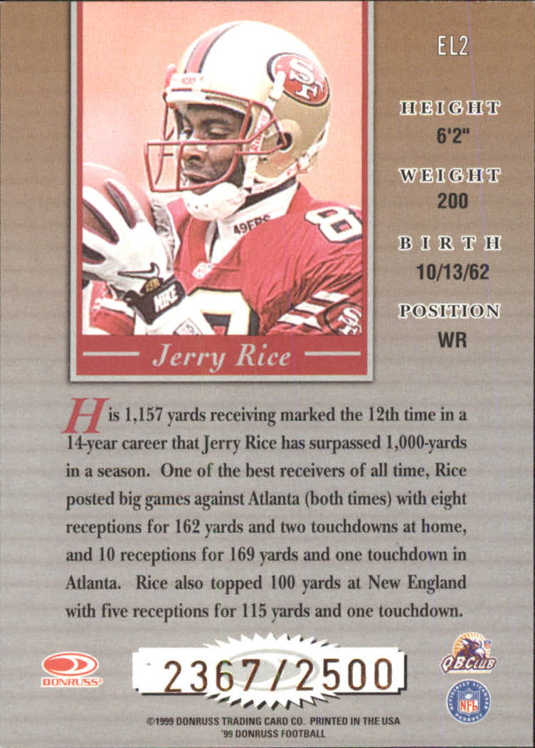 1999 Donruss Elite Inserts #EL2 Jerry Rice back image