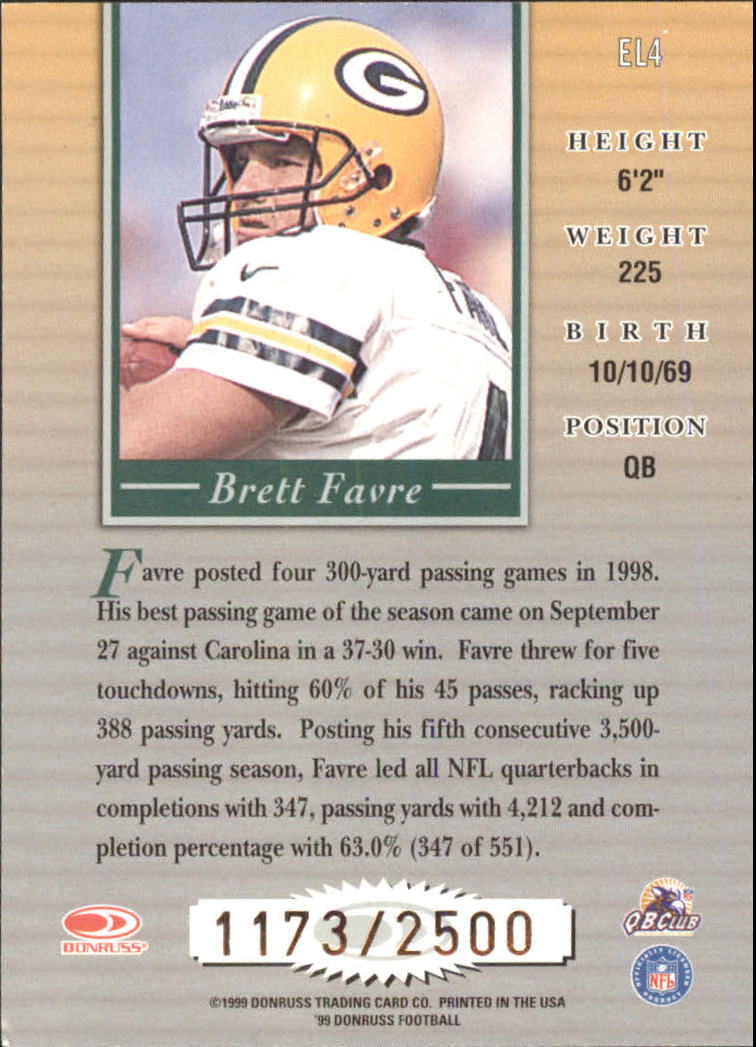 1999 Donruss Elite Inserts #EL4 Brett Favre back image