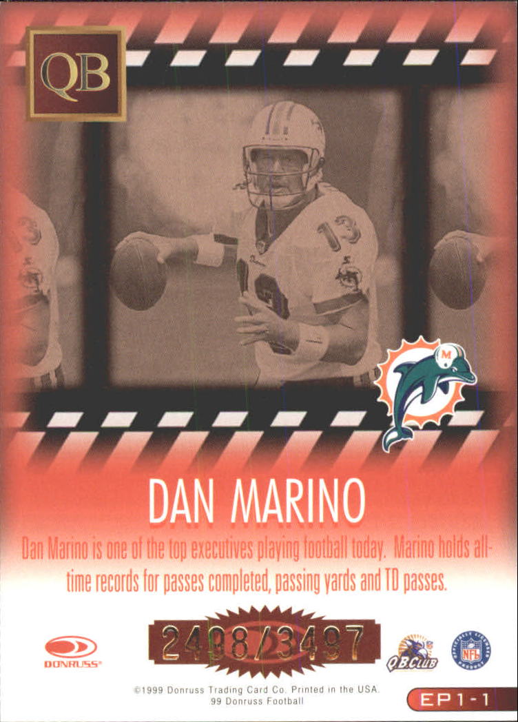1999 Donruss Executive Producers #EP1 Dan Marino/3497 back image