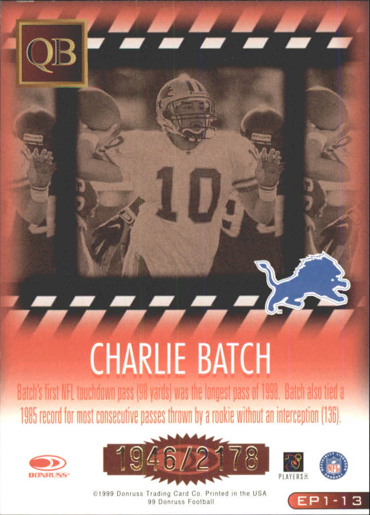 1999 Donruss Executive Producers #EP13 Charlie Batch/2178 back image