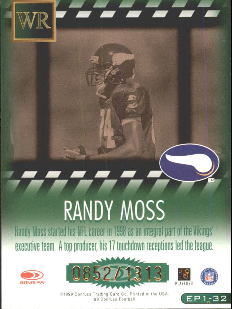 1999 Donruss Executive Producers #EP32 Randy Moss/1313 back image