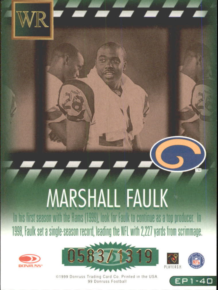 1999 Donruss Executive Producers #EP40 Marshall Faulk/1319 back image
