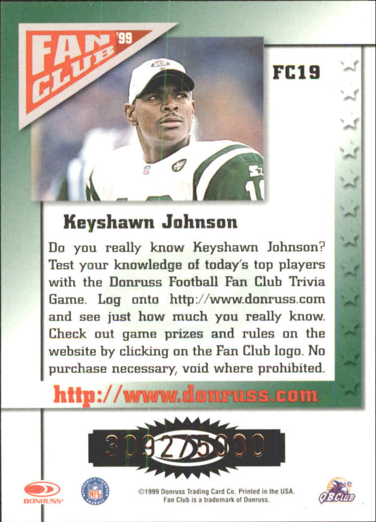 1999 Donruss Fan Club Gold #FC19 Keyshawn Johnson back image
