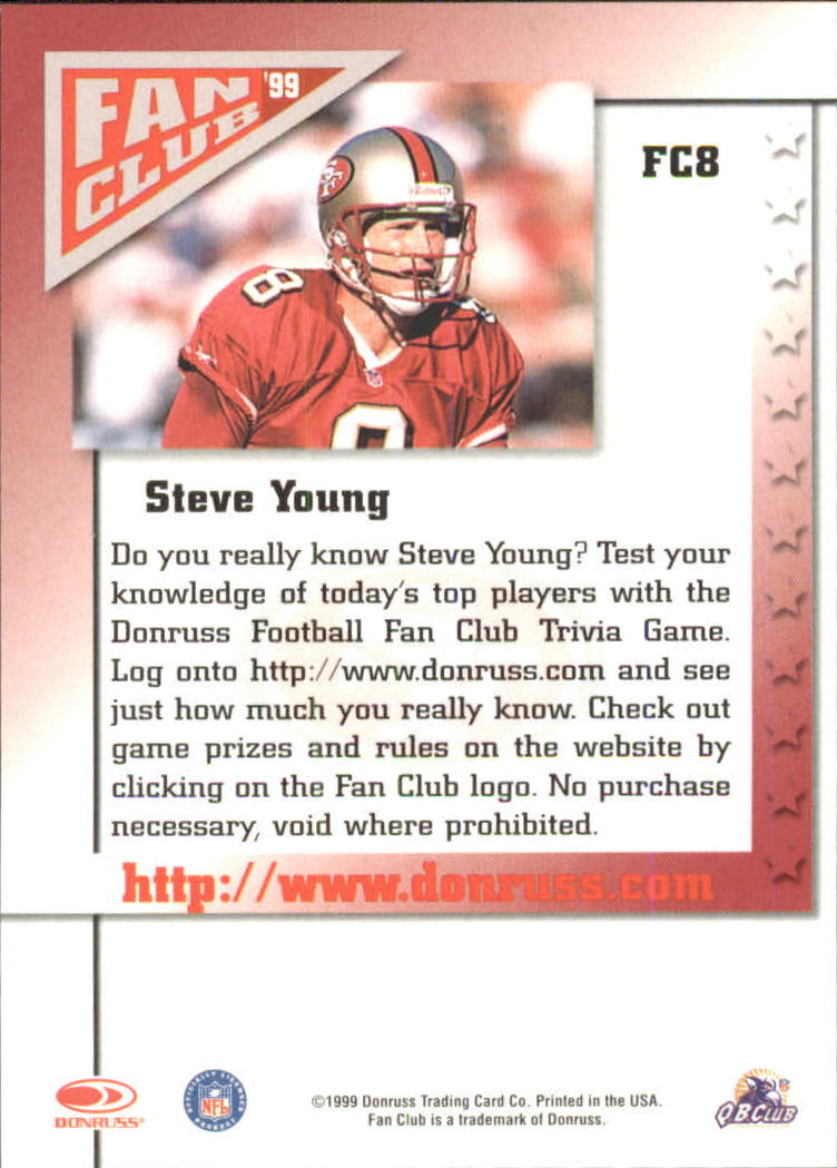 1999 Donruss Fan Club Silver #FC8 Steve Young back image