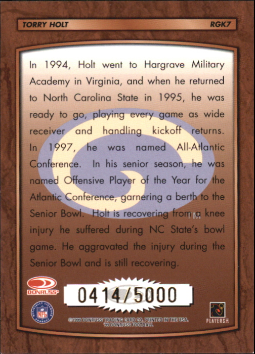 1999 Donruss Rookie Gridiron Kings Canvas #RGK7 Torry Holt back image
