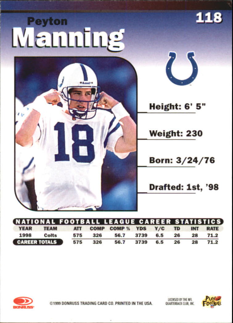 1999 Donruss Elite #118 Peyton Manning back image