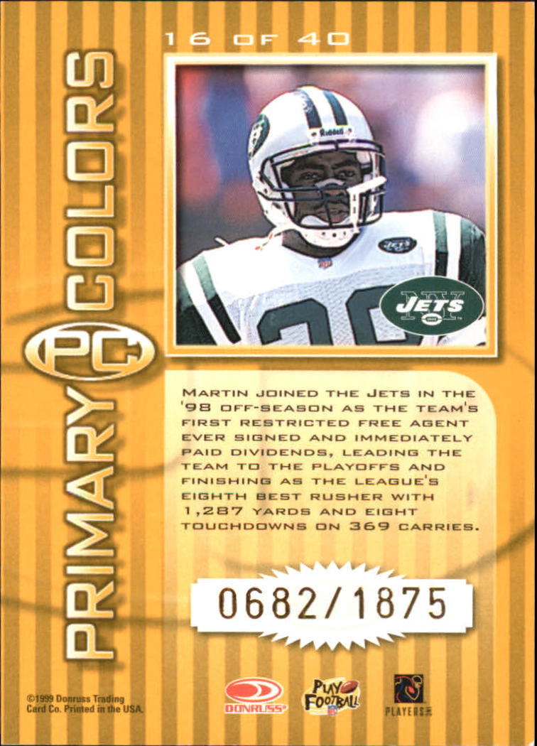 1999 Donruss Elite Primary Colors Yellow #16 Curtis Martin back image