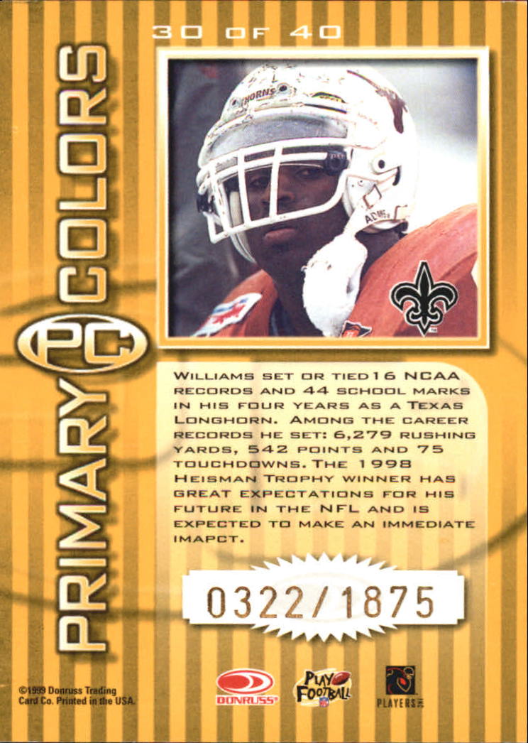 1999 Donruss Elite Primary Colors Yellow #30 Ricky Williams back image