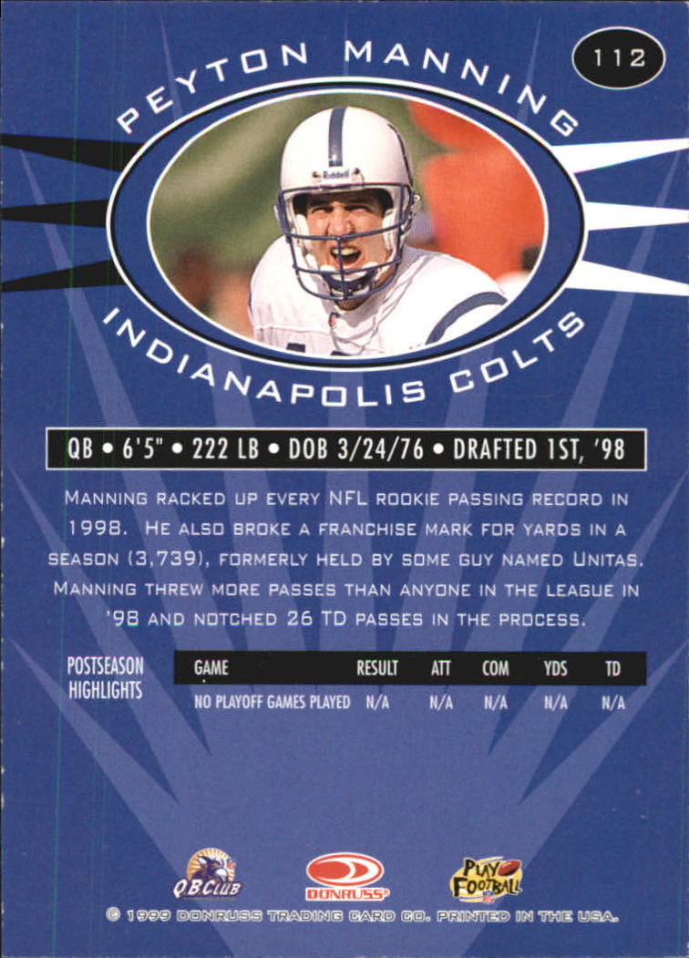 1999 Donruss Preferred QBC #112 Peyton Manning P back image