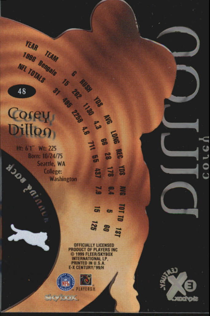 1999 E-X Century #48 Corey Dillon back image