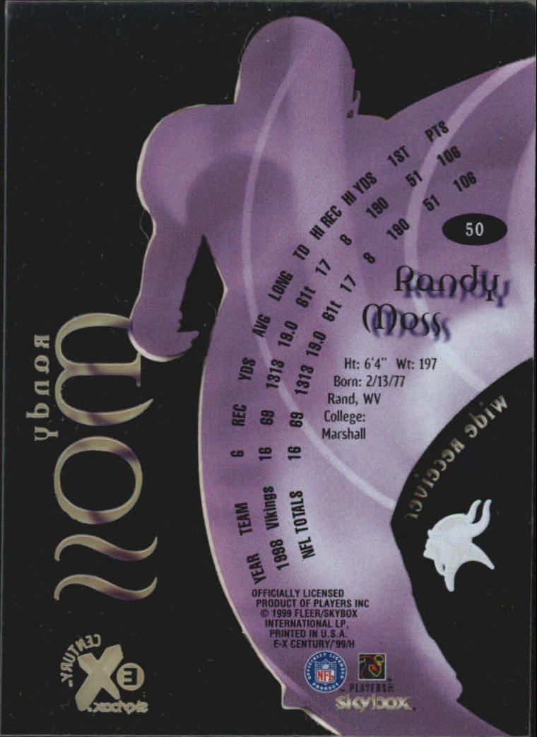 1999 E-X Century #50 Randy Moss back image