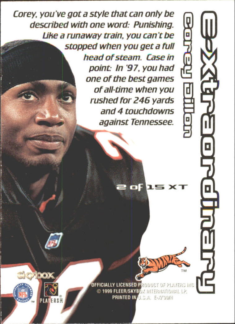 1999 E-X Century E-Xtraordinary #2XT Corey Dillon back image