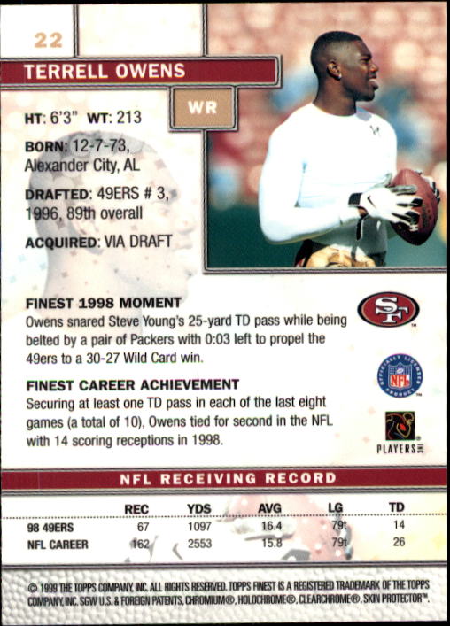 1999 Finest #22 Terrell Owens back image