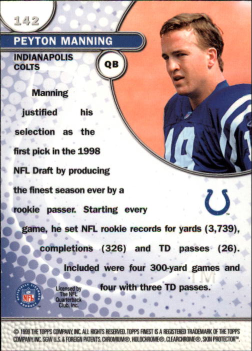1999 Finest #142 Peyton Manning SN back image