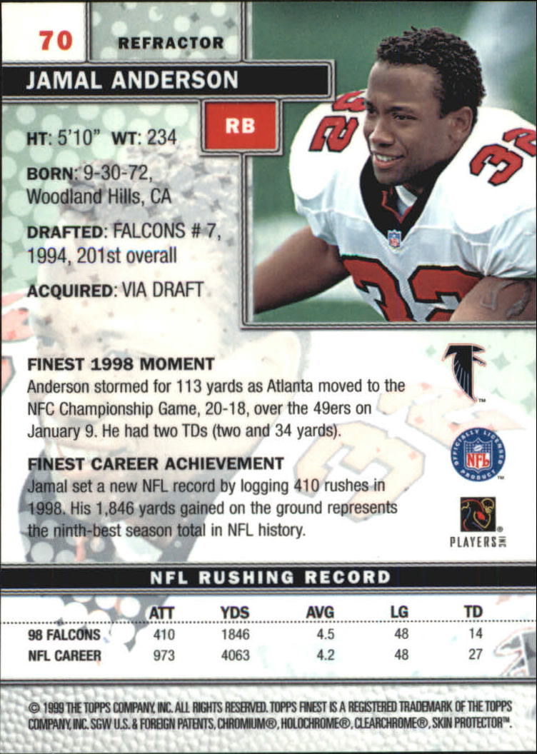 1999 Finest Refractors #70 Jamal Anderson back image