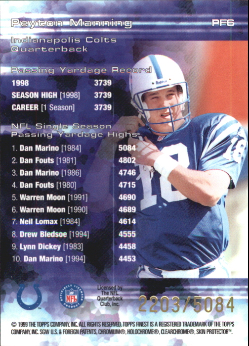 1999 Finest Prominent Figures #PF6 Peyton Manning back image