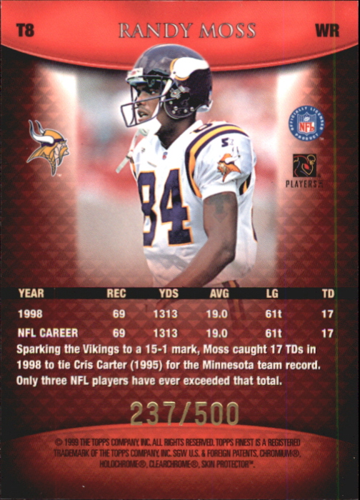 1999 Finest Team Finest Red #T8 Randy Moss back image