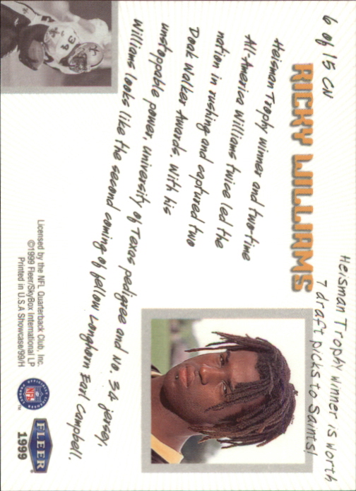 1999 Flair Showcase Class of '99 #6 Ricky Williams back image