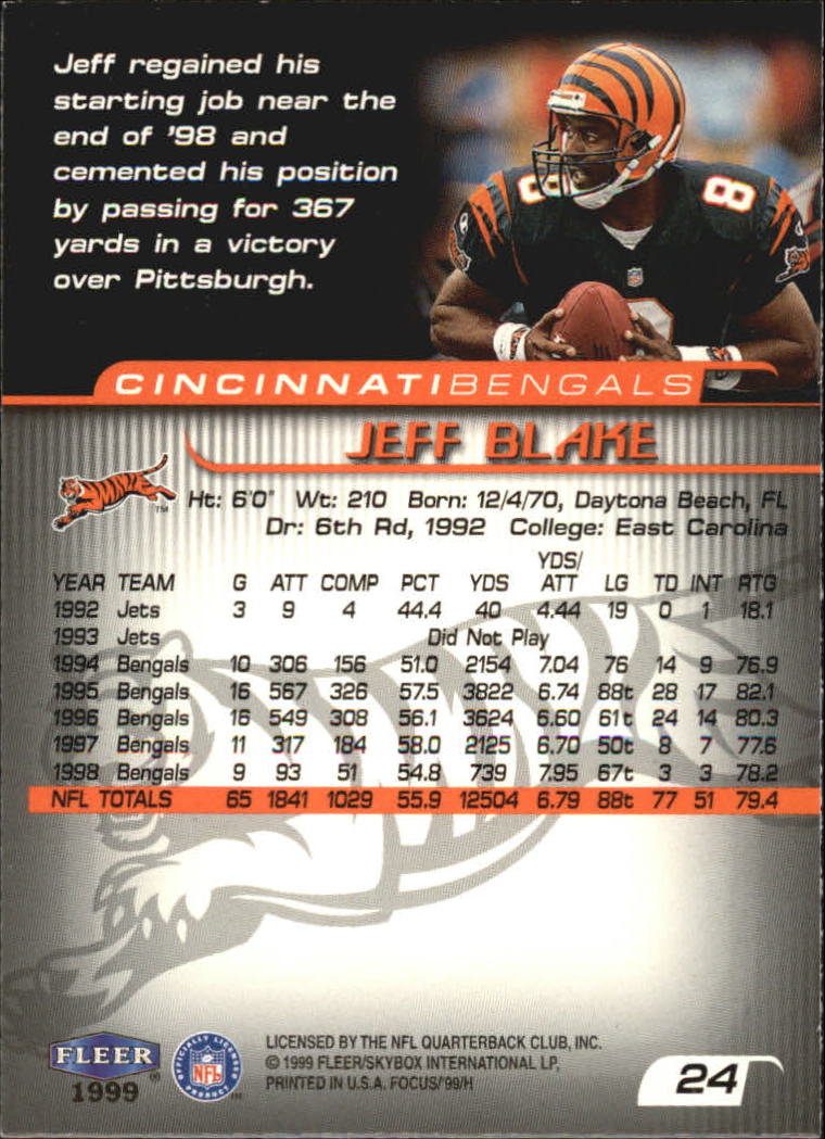 1999 Fleer Focus #24 Jeff Blake back image