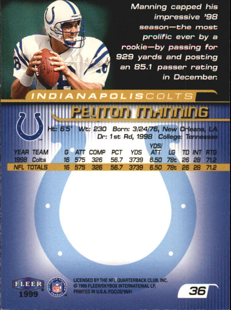 1999 Fleer Focus #36 Peyton Manning back image