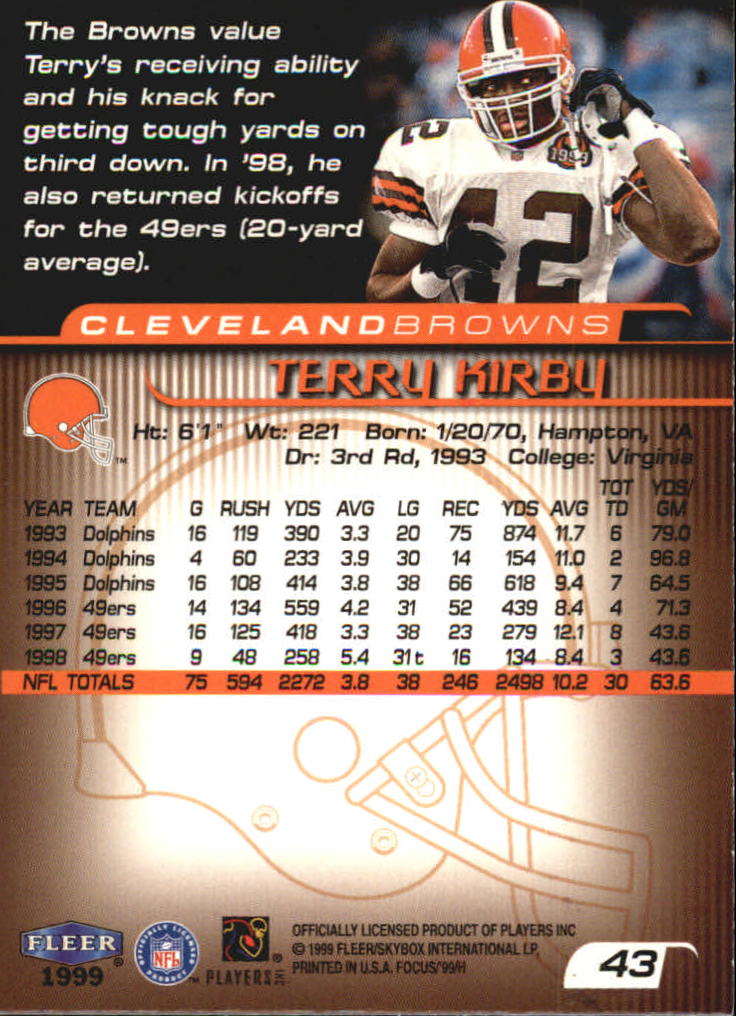 1999 Fleer Focus #43 Terry Kirby back image