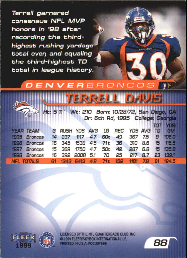 1999 Focus (Fleer) Football "Main Set" Base Cards - Picture 137 of 185