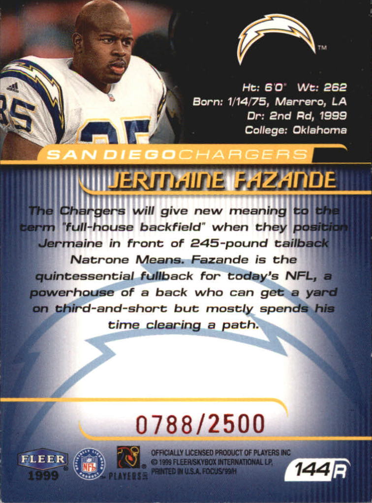 1999 Fleer Focus #144 Jermaine Fazande RC back image