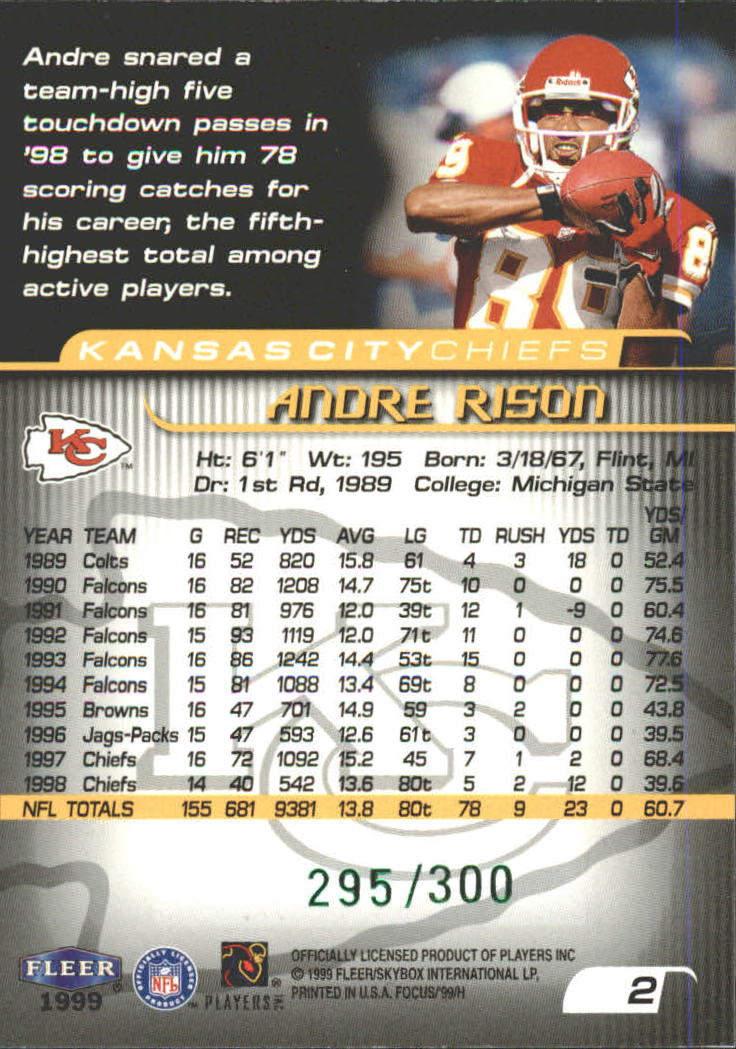 1999 Fleer Focus Stealth #2 Andre Rison back image